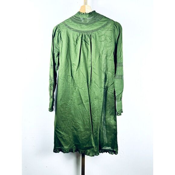 Beautiful J. Crew Green Long Sleeve Dress Cotton Eyelet Collar Accent EUC XS - Picture 2 of 11